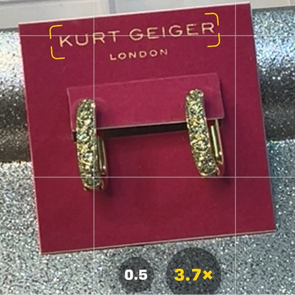 Kurt Geiger London Green Pavé Crystal Gold Oval Hoop Earrings NWT - Picture 3 of 8